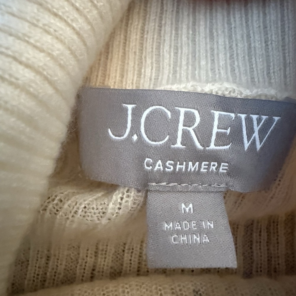 J.Crew Cashmere Turtleneck Sweater M 100% Cashmere Cream Rhinestone Ribbed F/W - Picture 7 of 8